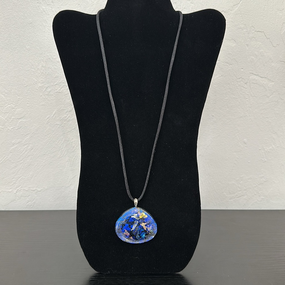 Beautiful Large Signed Glass Vintage Pendant On Cord Necklace - Picture 6 of 15